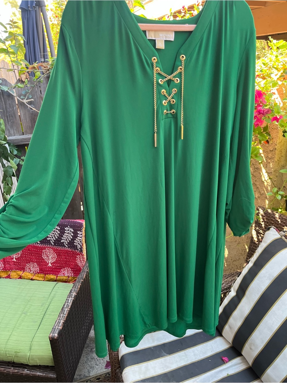 Michael Kors Emerald Green Lace-Up V-Neck Tunic - Picture 2 of 5